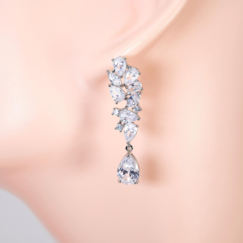 Timeless Floral Drop Crystal Diamond Earrings, Long Bridal , Bridal Earrings, Crystal Bridal Earrings, Statement Earrings