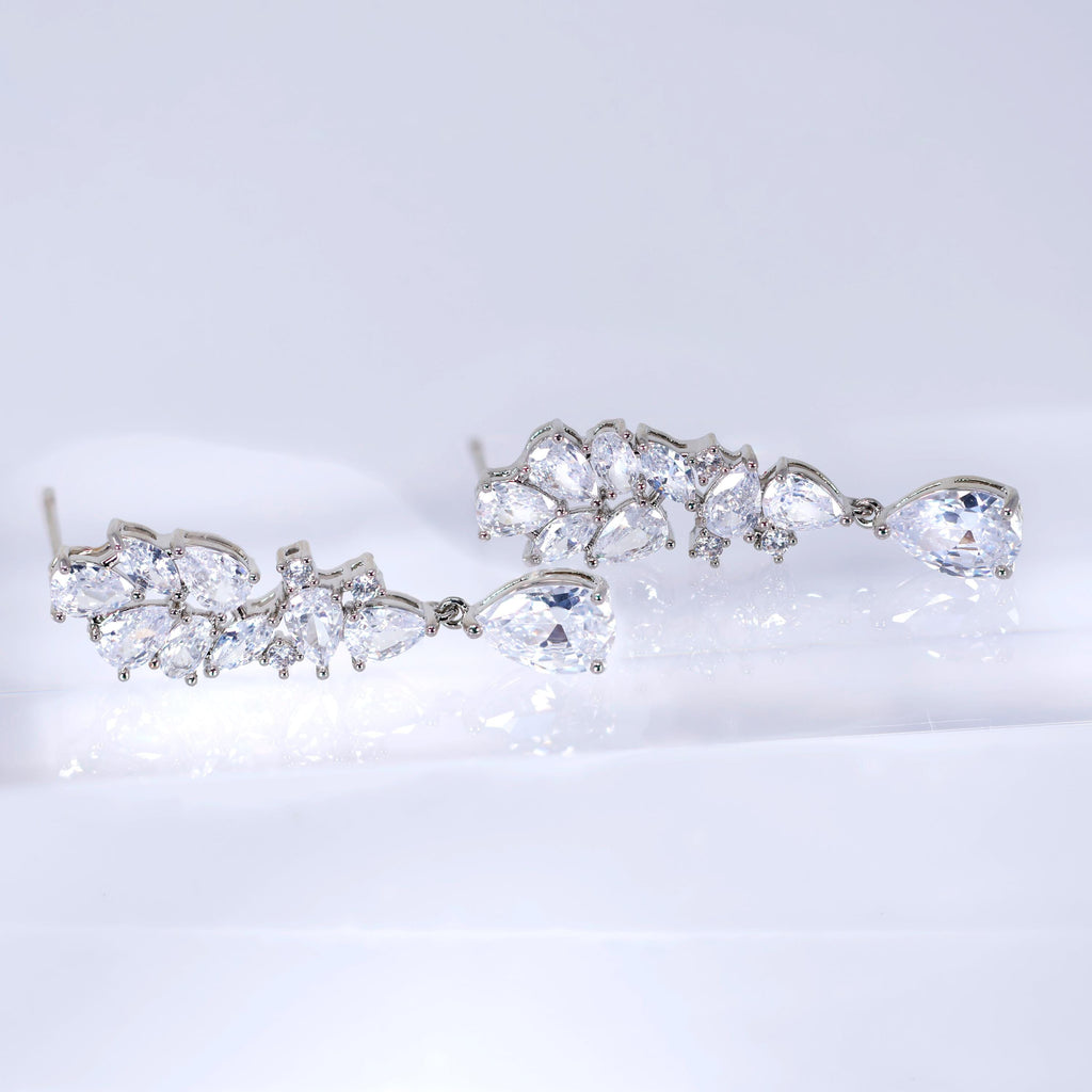 Timeless Floral Drop Crystal Diamond Earrings, Long Bridal , Bridal Earrings, Crystal Bridal Earrings, Statement Earrings