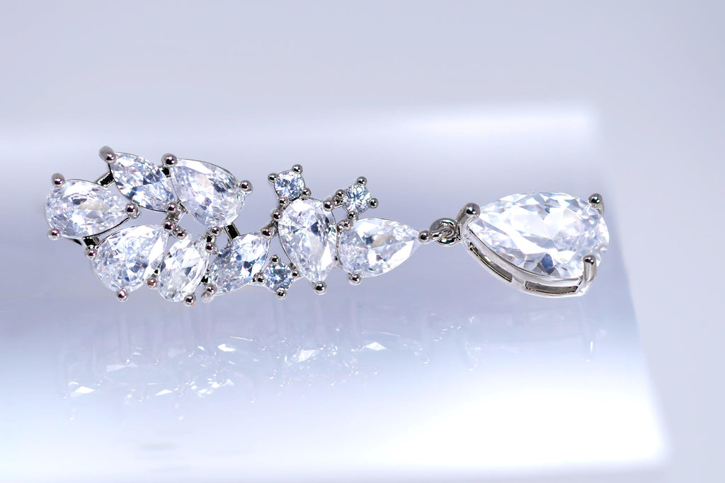 Timeless Floral Drop Crystal Diamond Earrings, Long Bridal , Bridal Earrings, Crystal Bridal Earrings, Statement Earrings