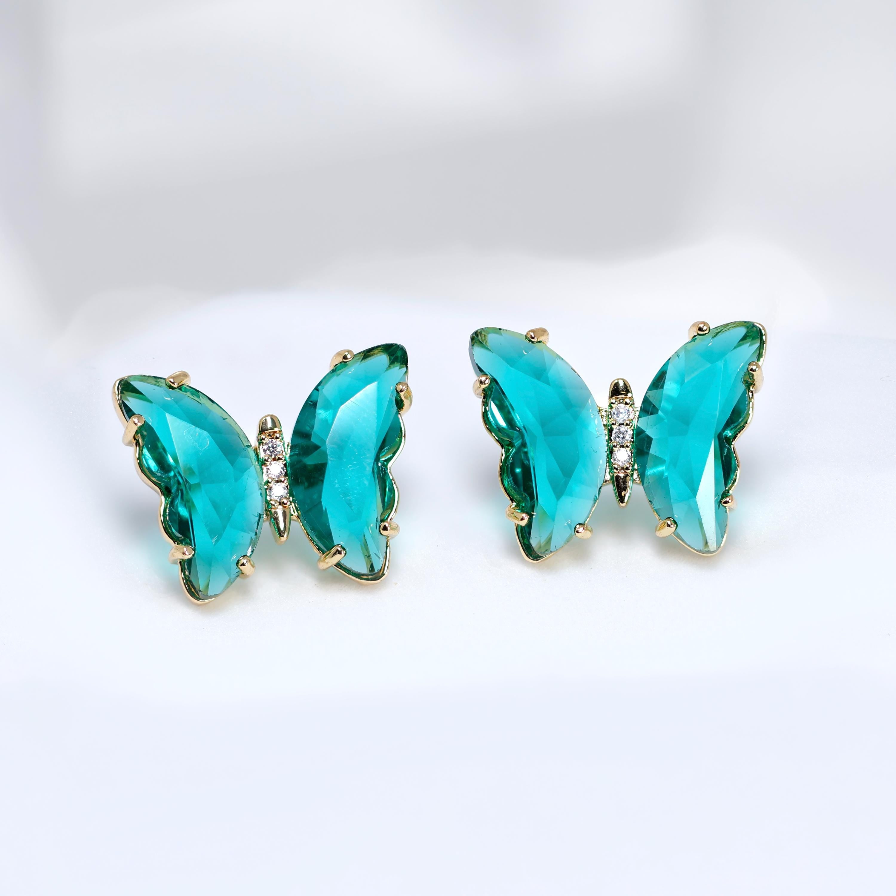 CZ Butterfly Earrings, Stud Earrings, Statement Earrings, Bridesmaid Earrings, Colorful Butterfly Gold Earrings.