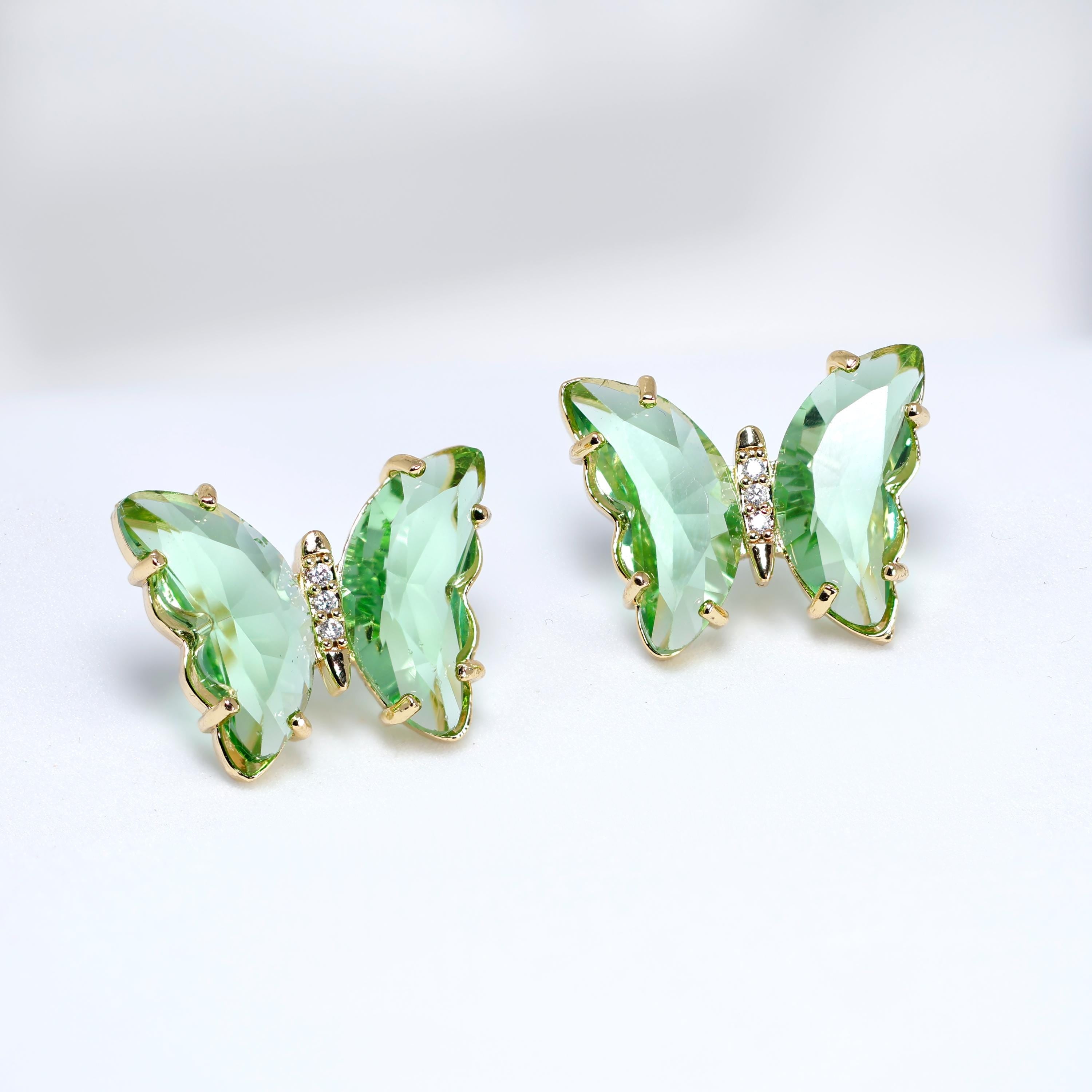 CZ Butterfly Earrings, Stud Earrings, Statement Earrings, Bridesmaid Earrings, Colorful Butterfly Gold Earrings.