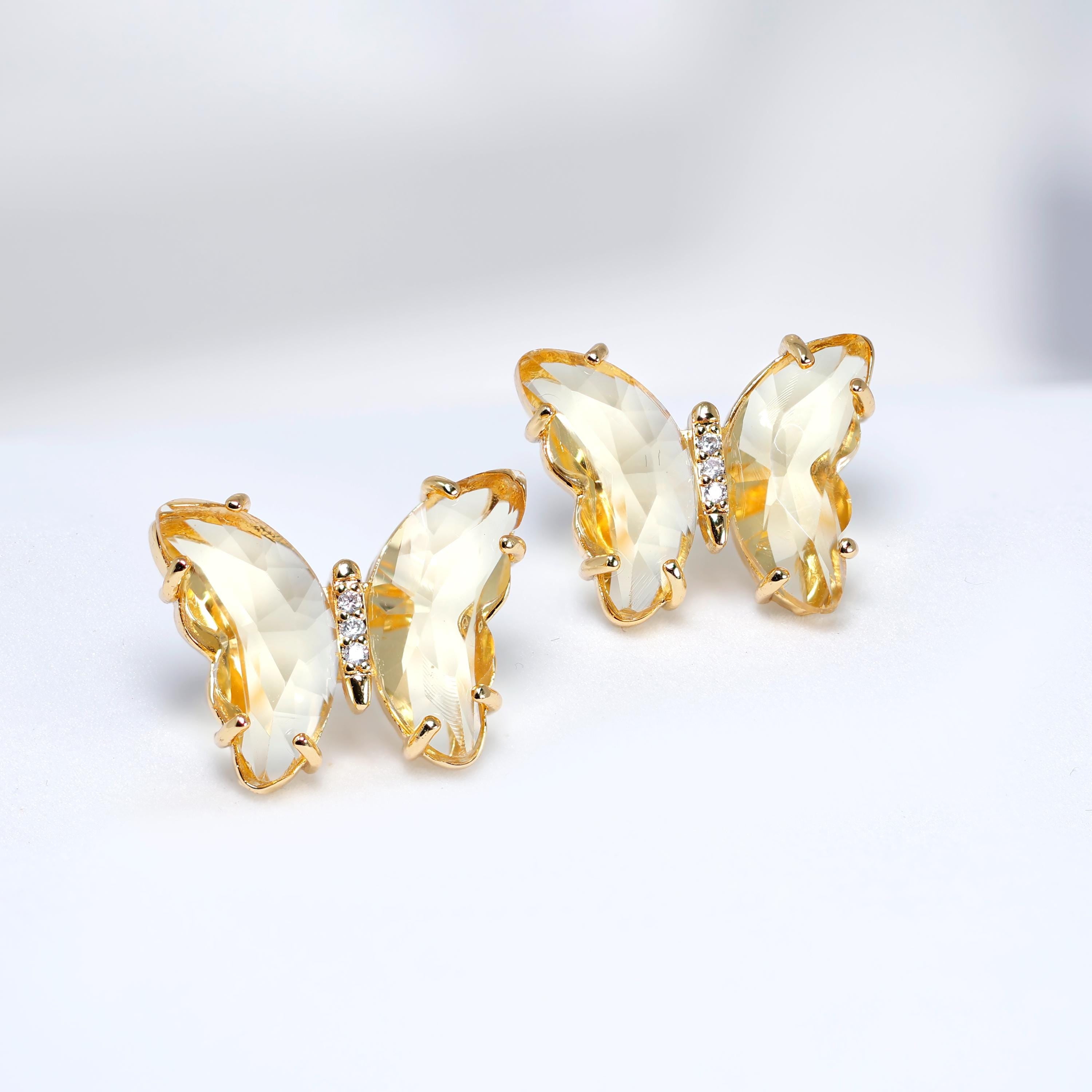 CZ Butterfly Earrings, Stud Earrings, Statement Earrings, Bridesmaid Earrings, Colorful Butterfly Gold Earrings.