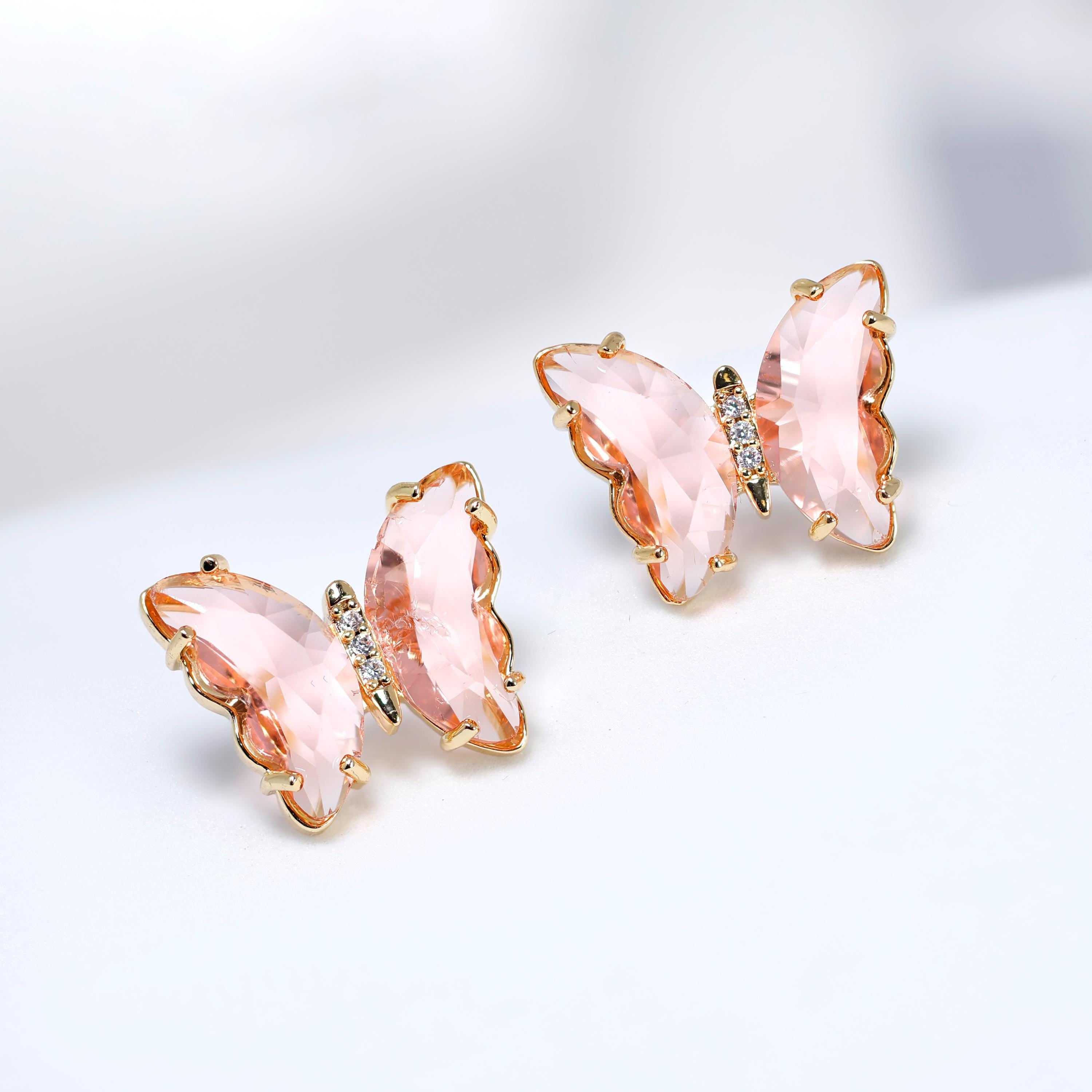 CZ Butterfly Earrings, Stud Earrings, Statement Earrings, Bridesmaid Earrings, Colorful Butterfly Gold Earrings.