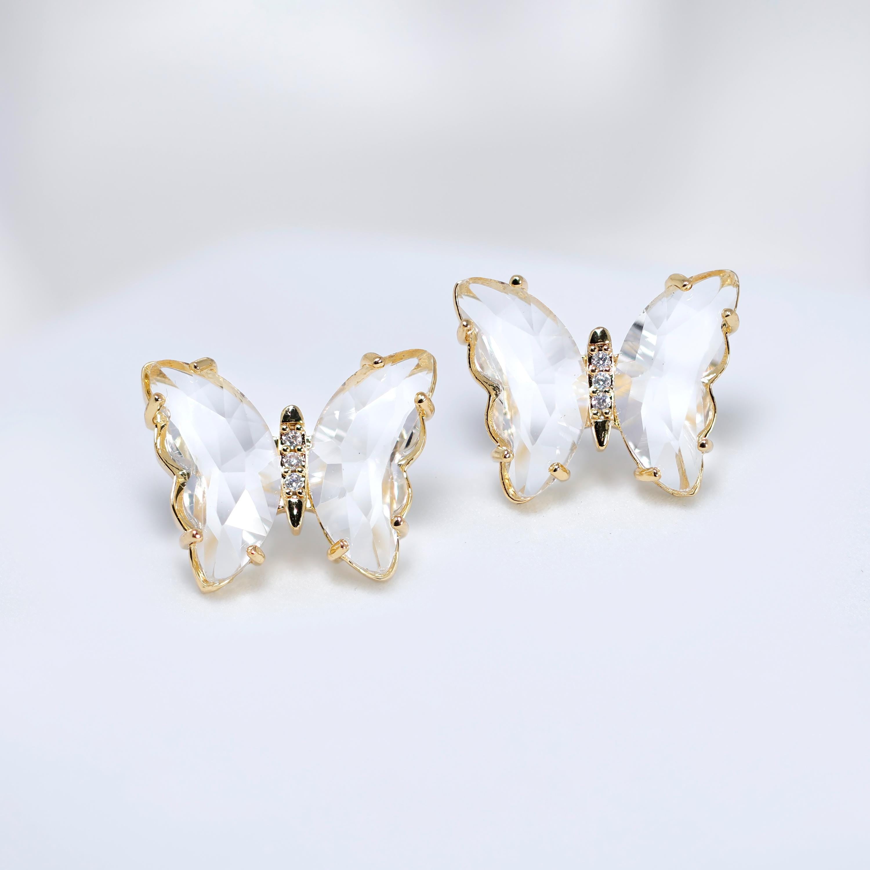 CZ Butterfly Earrings, Stud Earrings, Statement Earrings, Bridesmaid Earrings, Colorful Butterfly Gold Earrings.