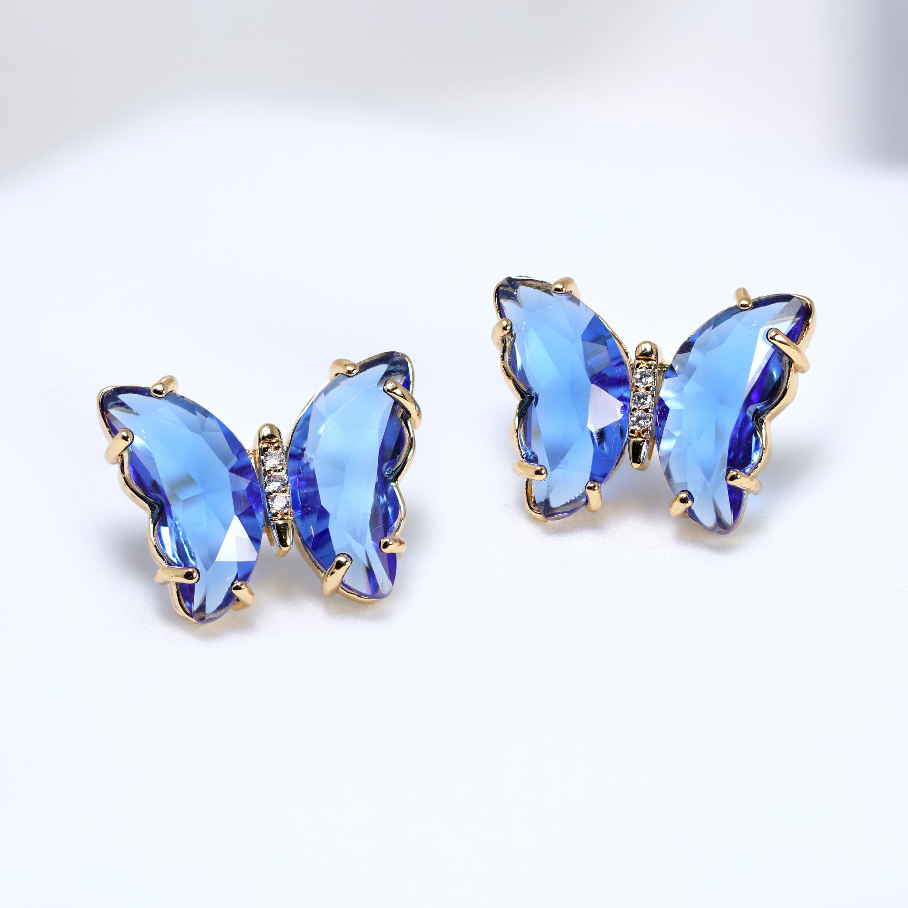 CZ Butterfly Earrings, Stud Earrings, Statement Earrings, Bridesmaid Earrings, Colorful Butterfly Gold Earrings.