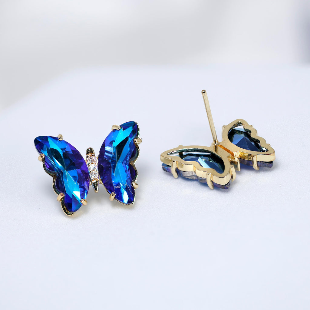 CZ Butterfly Earrings, Stud Earrings, Statement Earrings, Bridesmaid Earrings, Colorful Butterfly Gold Earrings.