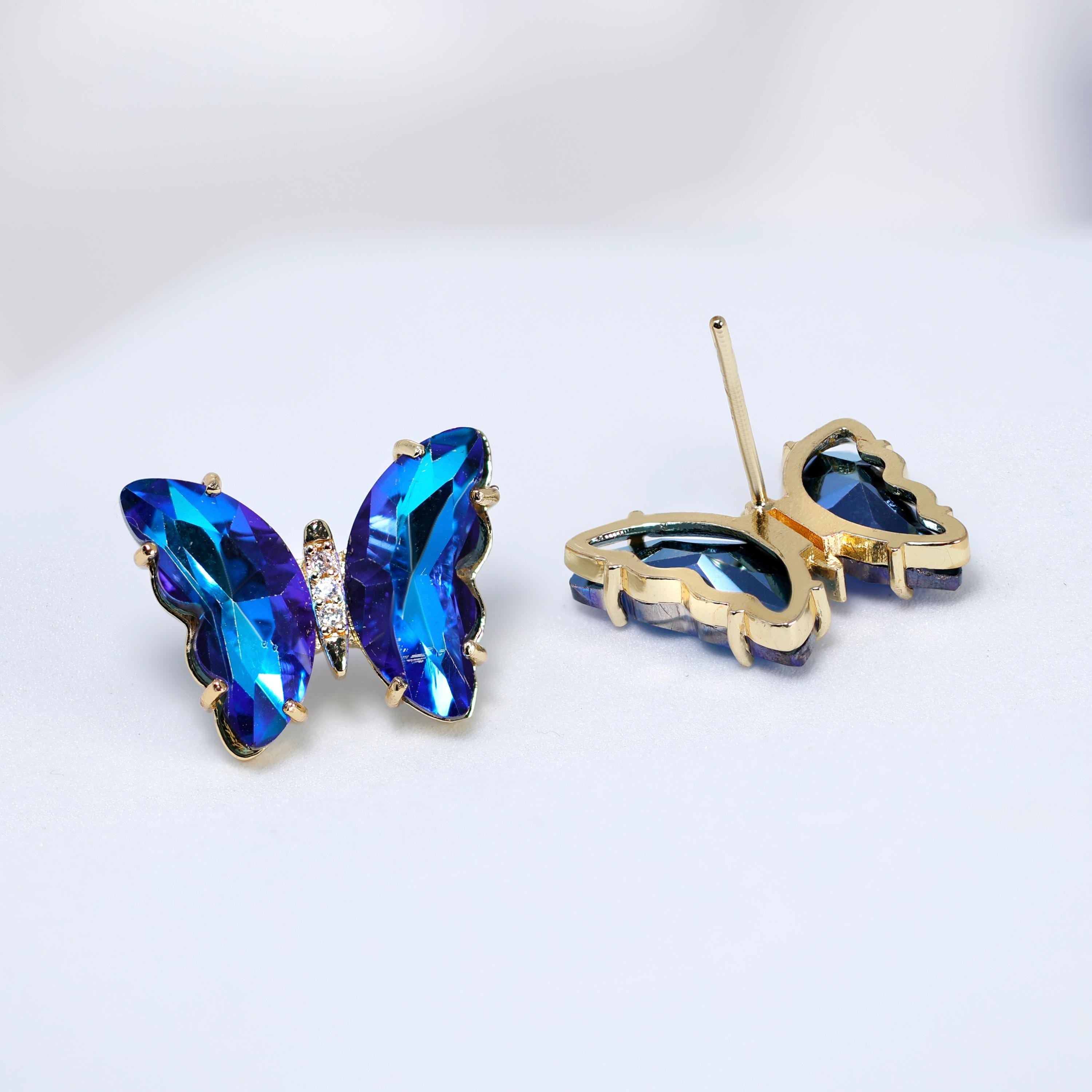 CZ Butterfly Earrings, Stud Earrings, Statement Earrings, Bridesmaid Earrings, Colorful Butterfly Gold Earrings.