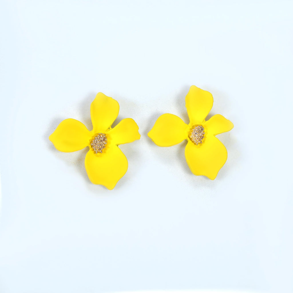 Four Petal Yellow Flower Earrings, Bridal Jewelry, Bridal Stud Earrings, Bridal Earrings, Statement Earrings, Bridesmaid Earring.