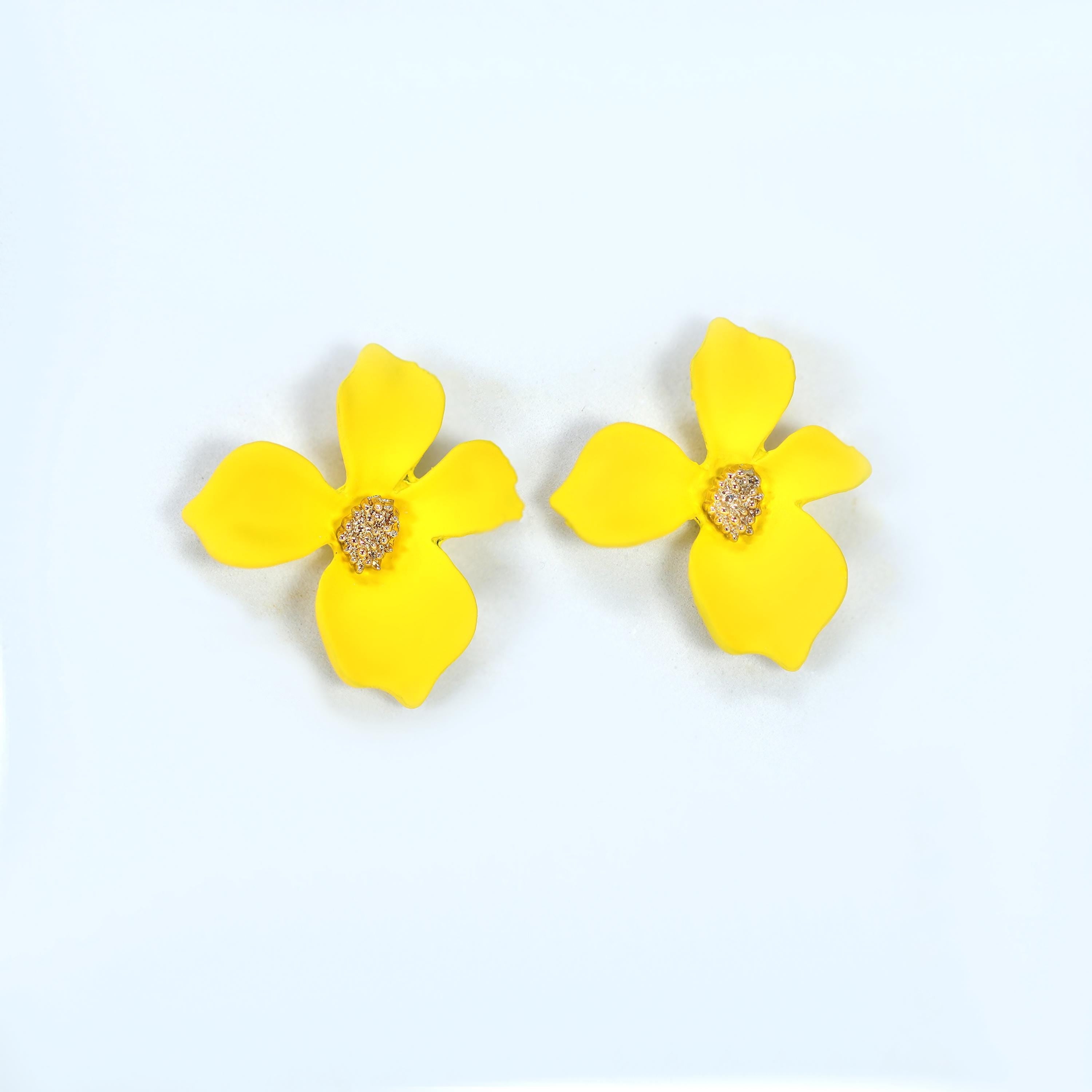 Four Petal Yellow Flower Earrings, Bridal Jewelry, Bridal Stud Earrings, Bridal Earrings, Statement Earrings, Bridesmaid Earring.