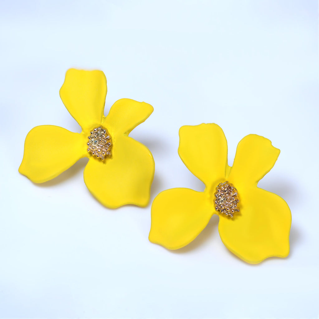 Four Petal Yellow Flower Earrings, Bridal Jewelry, Bridal Stud Earrings, Bridal Earrings, Statement Earrings, Bridesmaid Earring.