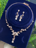 Swarovski Crystal Flower Vine Leaves Necklace, Long Bridal Jewelry, Bridal Earrings And Necklace, Statement Earrings Cz Necklace Set.