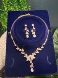 Swarovski Crystal Flower Vine Leaves Necklace, Long Bridal Jewelry, Bridal Earrings And Necklace, Statement Earrings Cz Necklace Set.