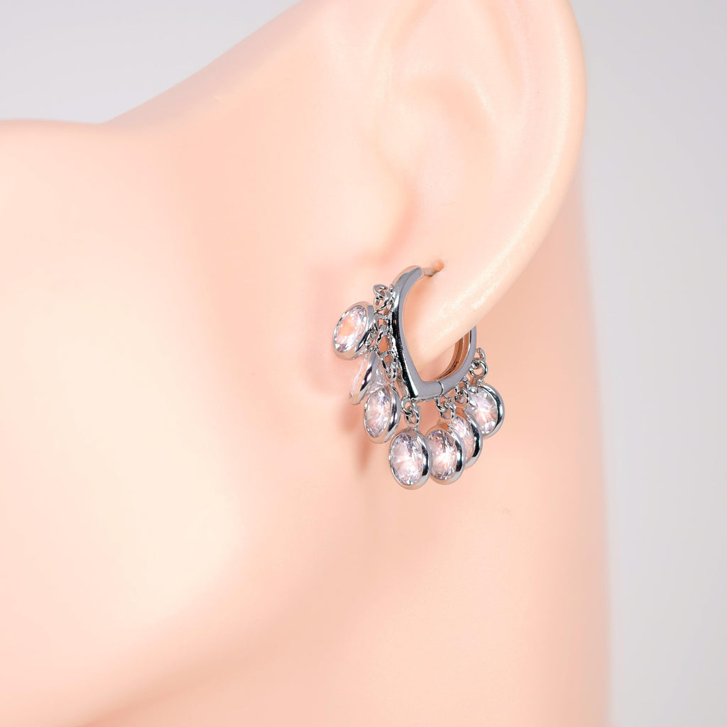 Dainty Cz Diamond Bezel Dangle Earrings, Crystal Hoop Earrings, Statement Earrings, Rhinestones Hoop Earrings.