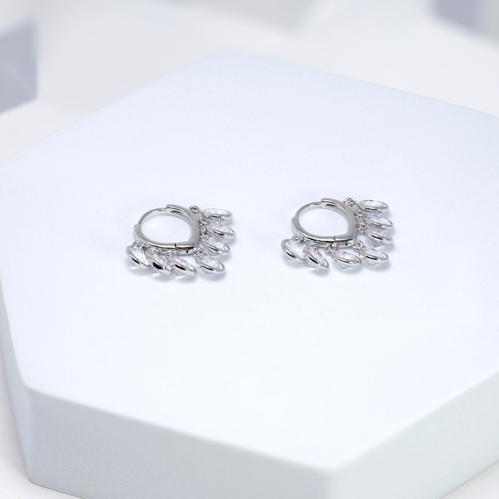 Dainty Cz Diamond Bezel Dangle Earrings, Crystal Hoop Earrings, Statement Earrings, Rhinestones Hoop Earrings.