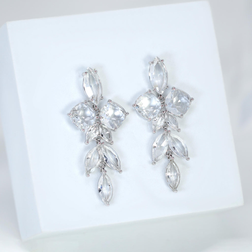 CZ long Floral Dream Drop Statement Earring, Dangle Crystal, Diamond Earring, Long Bridal Jewelry, Crystal Bridal Earrings