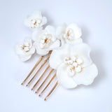 Ceramic White flower Petal Dream Hair comb, Bridal Hair piece, Bridal Hair Accessories, Wedding Hair Accessory.