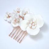 Ceramic White flower Petal Dream Hair comb, Bridal Hair piece, Bridal Hair Accessories, Wedding Hair Accessory.