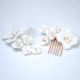 Ceramic White flower Petal Dream Hair comb, Bridal Hair piece, Bridal Hair Accessories, Wedding Hair Accessory.