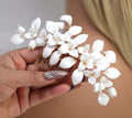 Ceramic Celestial Trillium White Flower Garden Hair comb, Bridal Hair piece, Bridal Hair Accessories, Wedding Hair Accessory.