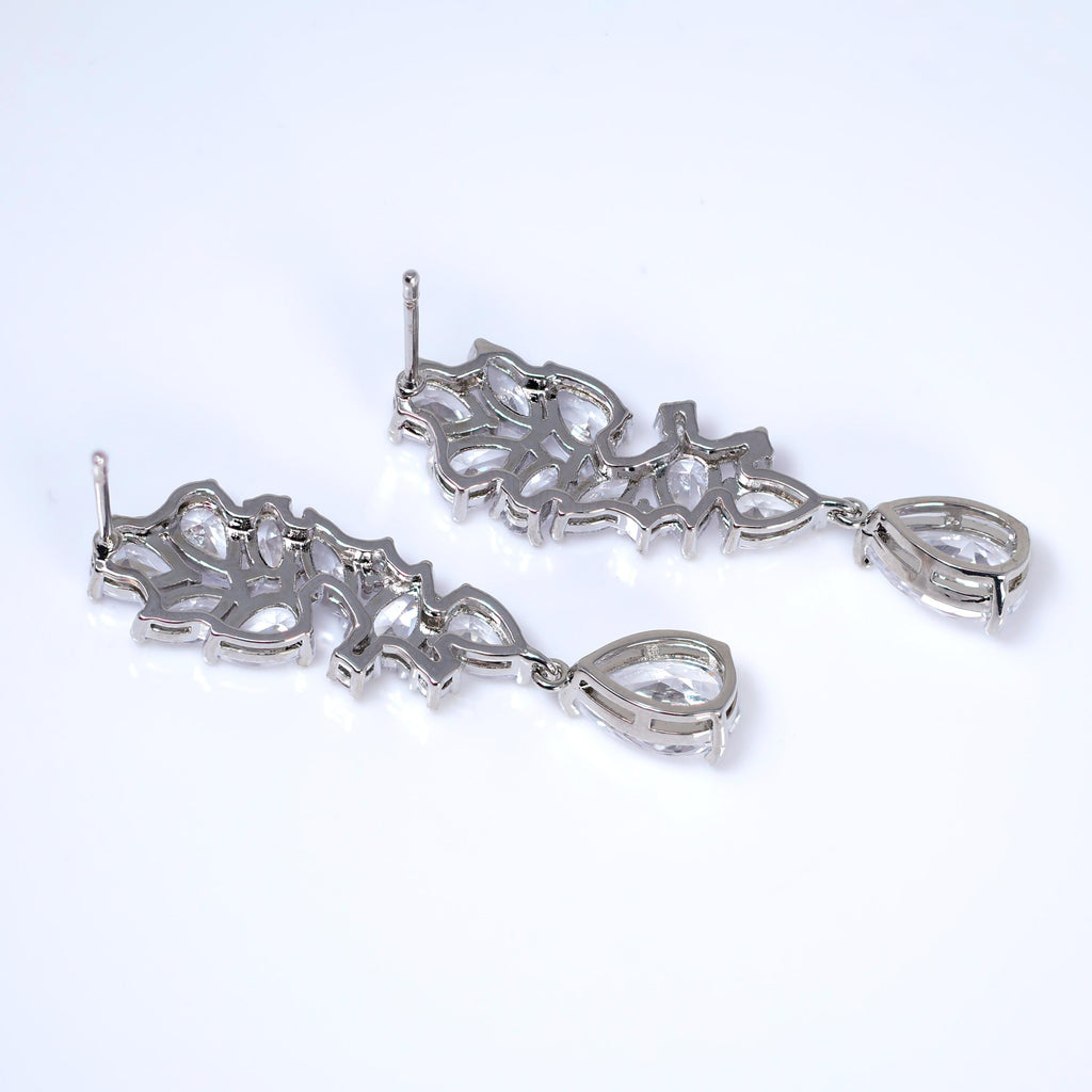 Timeless Floral Drop Crystal Diamond Earrings, Long Bridal , Bridal Earrings, Crystal Bridal Earrings, Statement Earrings