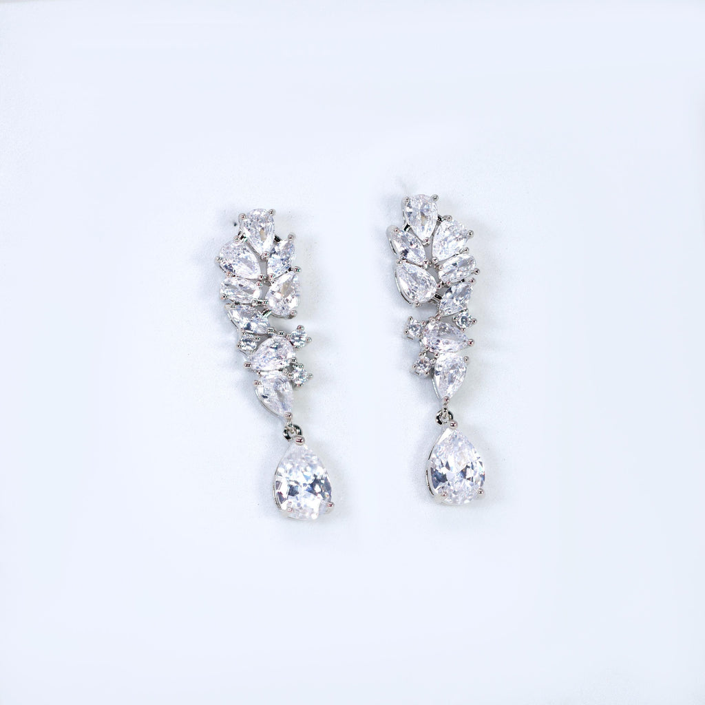 Timeless Floral Drop Crystal Diamond Earrings, Long Bridal , Bridal Earrings, Crystal Bridal Earrings, Statement Earrings