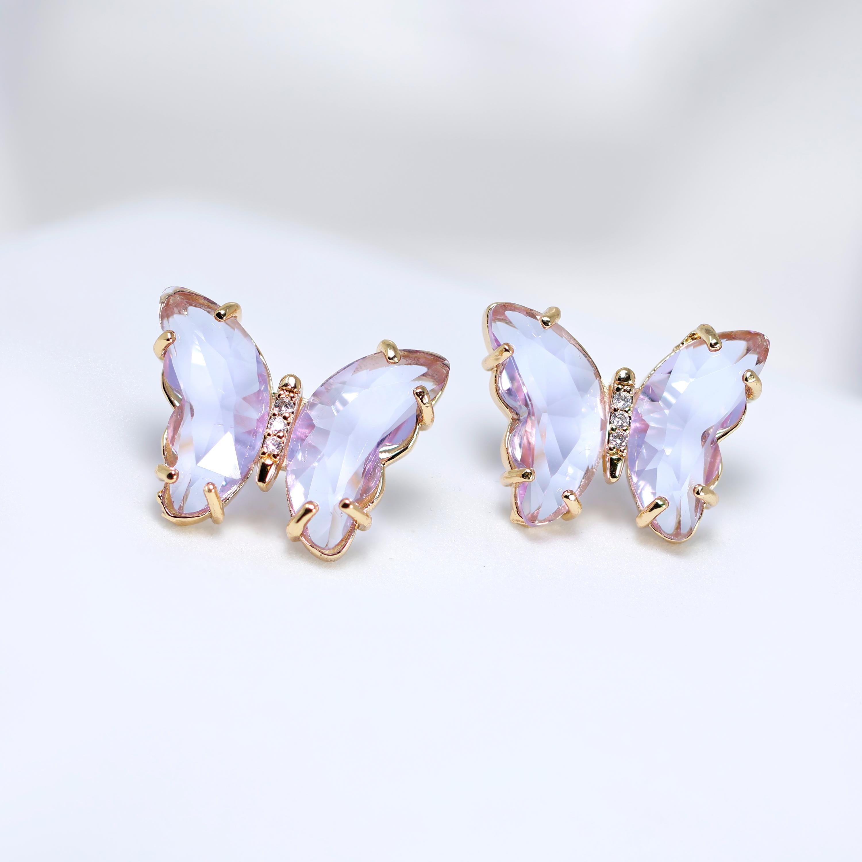 CZ Butterfly Earrings, Stud Earrings, Statement Earrings, Bridesmaid Earrings, Colorful Butterfly Gold Earrings.
