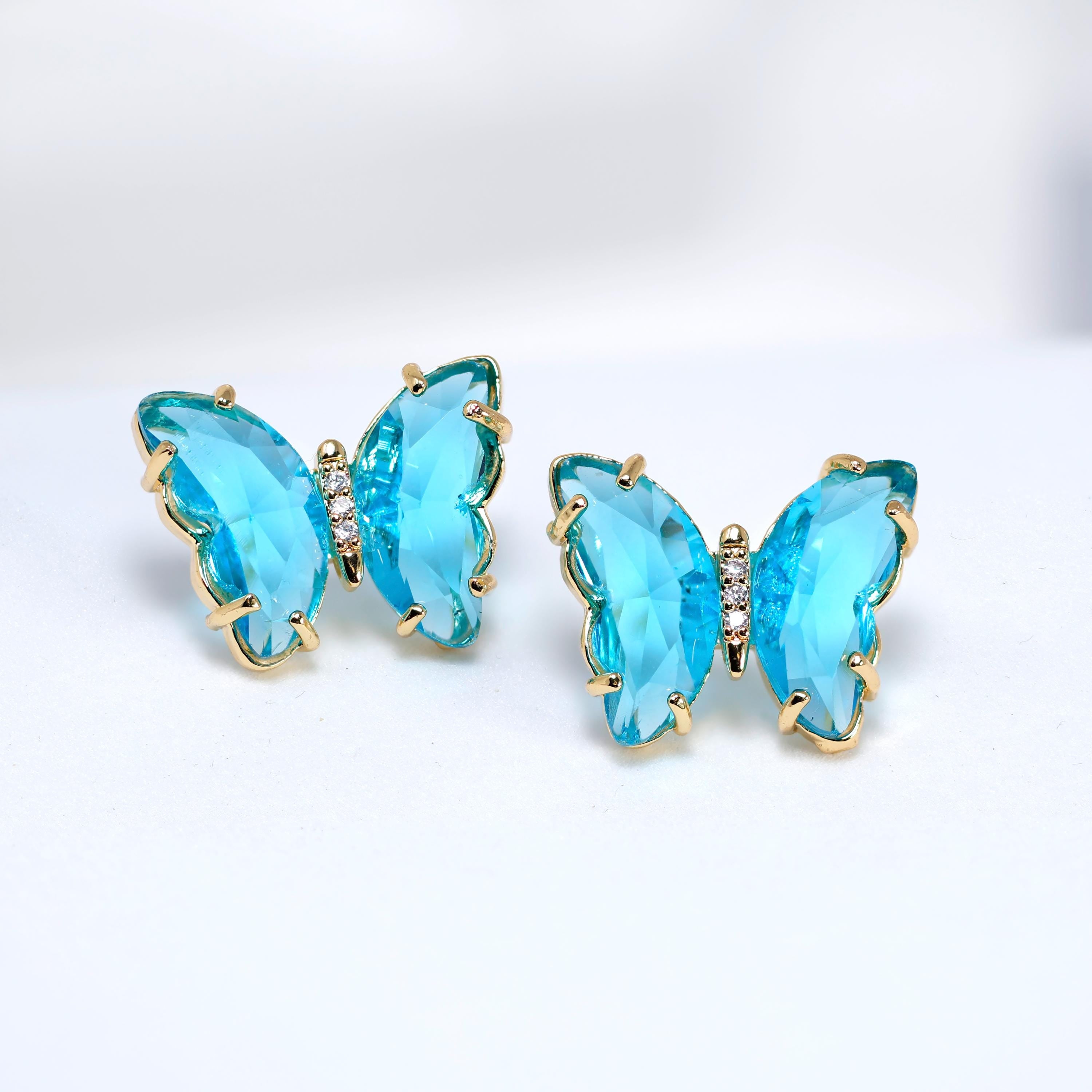 CZ Butterfly Earrings, Stud Earrings, Statement Earrings, Bridesmaid Earrings, Colorful Butterfly Gold Earrings.