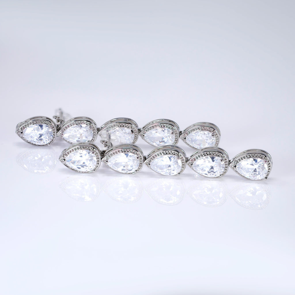 CZ Long Tassel Clip-On Teardrop Earrings, Crystal Bridal Earrings, Statement Earrings