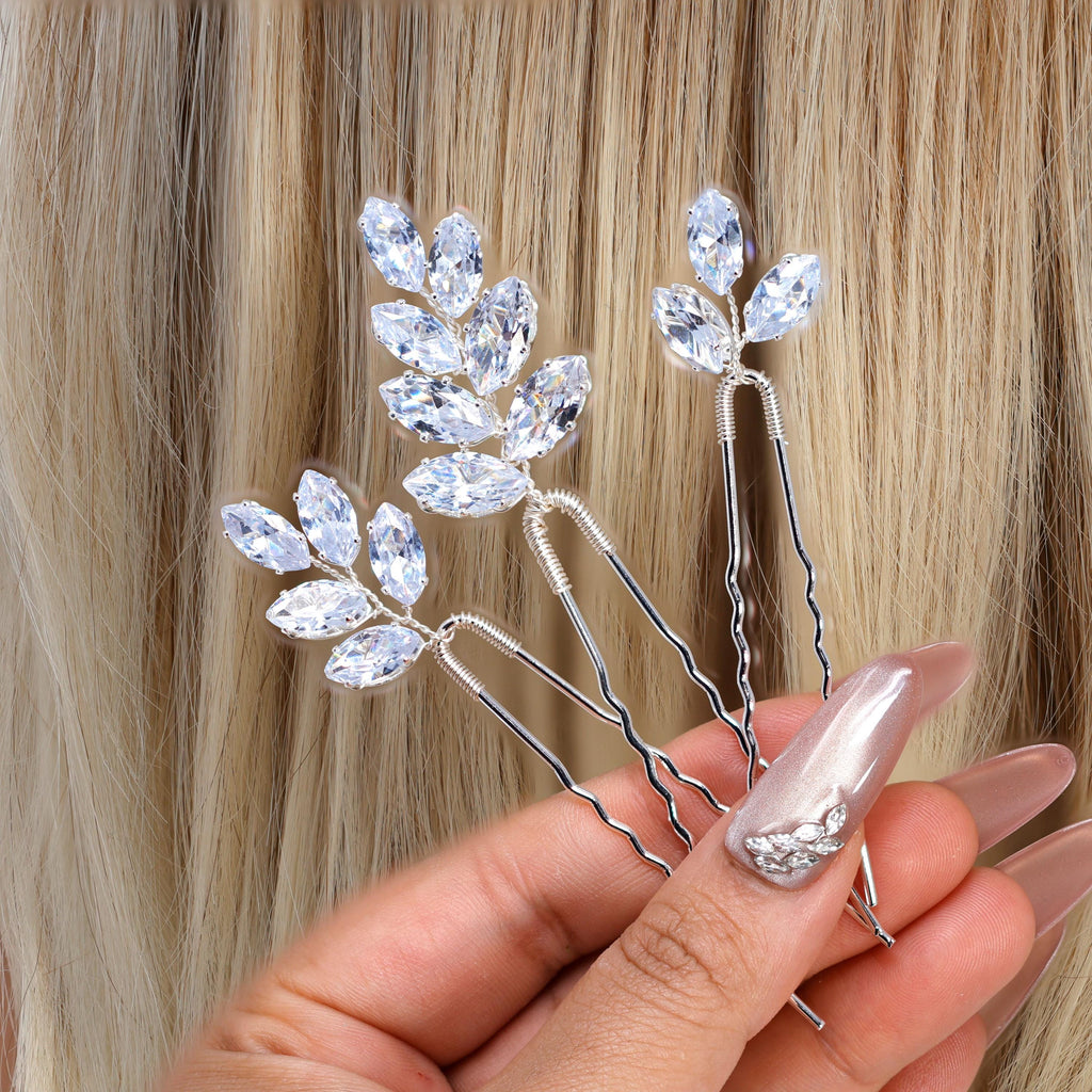 CZ Leafy Tails Set of 3 Hair Pins , Swarovski Hair pins Set, Bridal Hair Accessories, Gift For Her