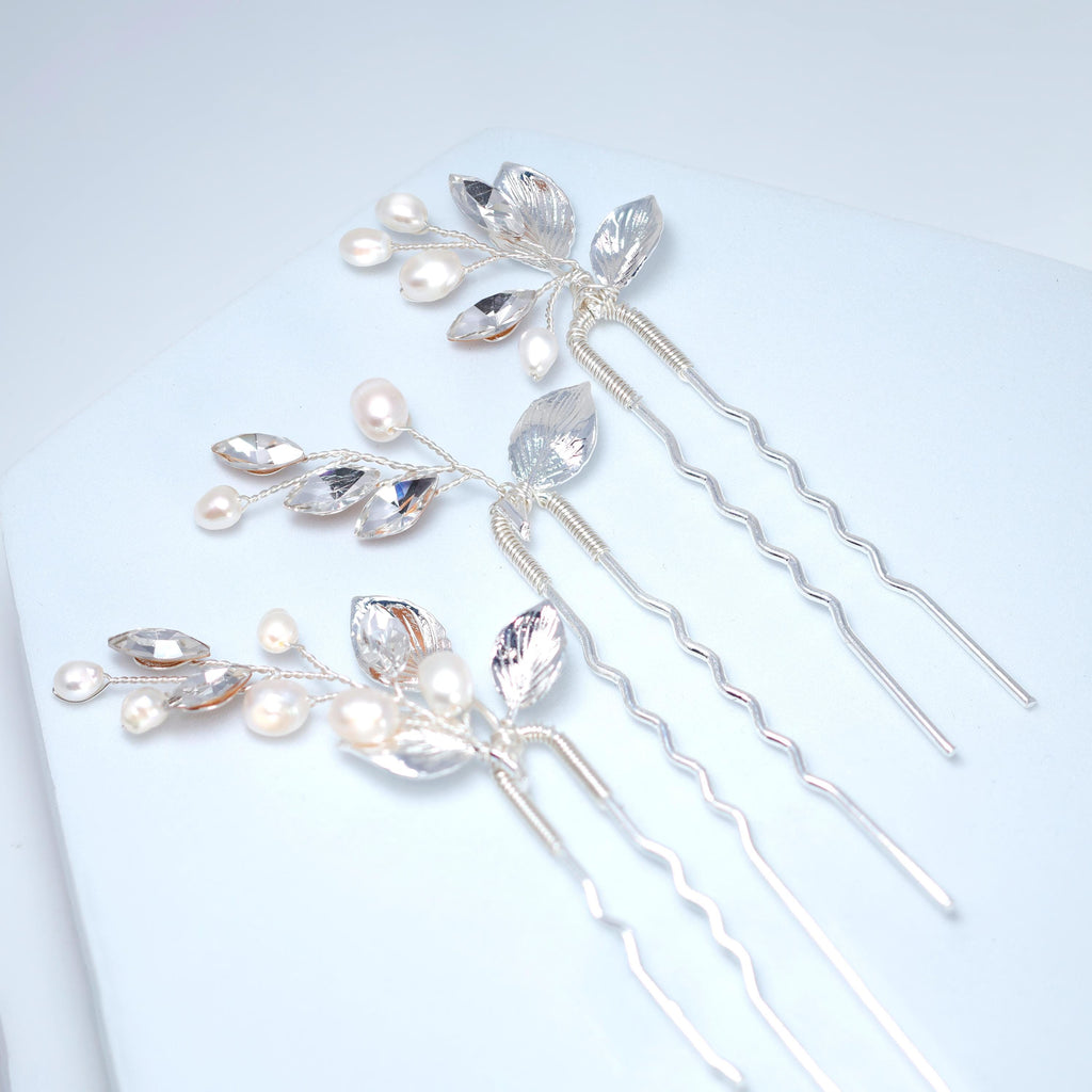Set Of 3 Freshwater Pearl Dusted Bridal Hair Pins, Bridal Hair Accessories, Wedding Hair Accessory.