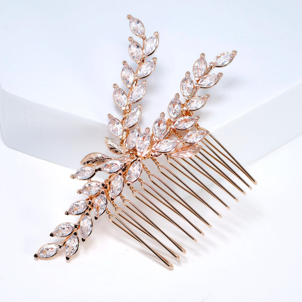 Cubic Zirconia, Diamond Golden Leaves Whisper Bridal Hair Comb, Vine Hair Piece, Bridal Hair Accessories, Wedding Hair Accessory