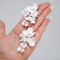Swarovski Porcelain Ceramic White Sparkling Flower Crystal Bridal Earrings, Long Bridal Jewelry, Statement Earrings Cz
