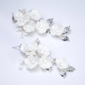 Swarovski Porcelain Ceramic White Sparkling Flower Crystal Magnolia Bridal Earrings, Long Bridal Jewelry, Statement Earrings Cz