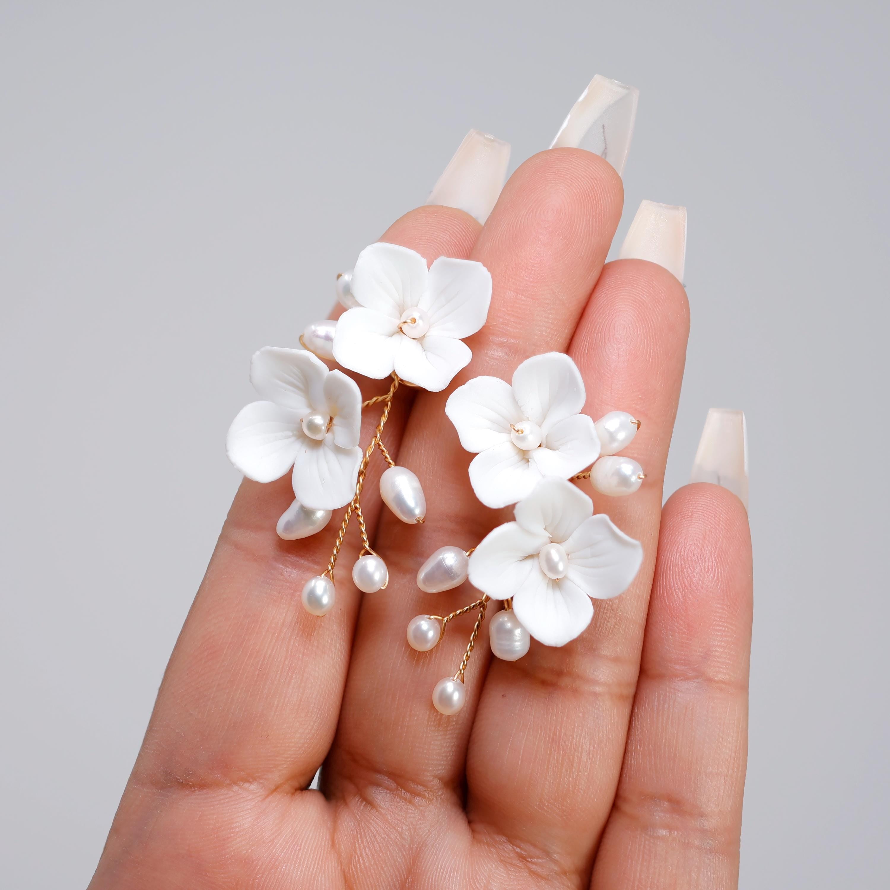 Floral Petal & Pearl Bridal Earring, Bridal Earrings, Dangle earring, Natural Cultured Pearl Earring