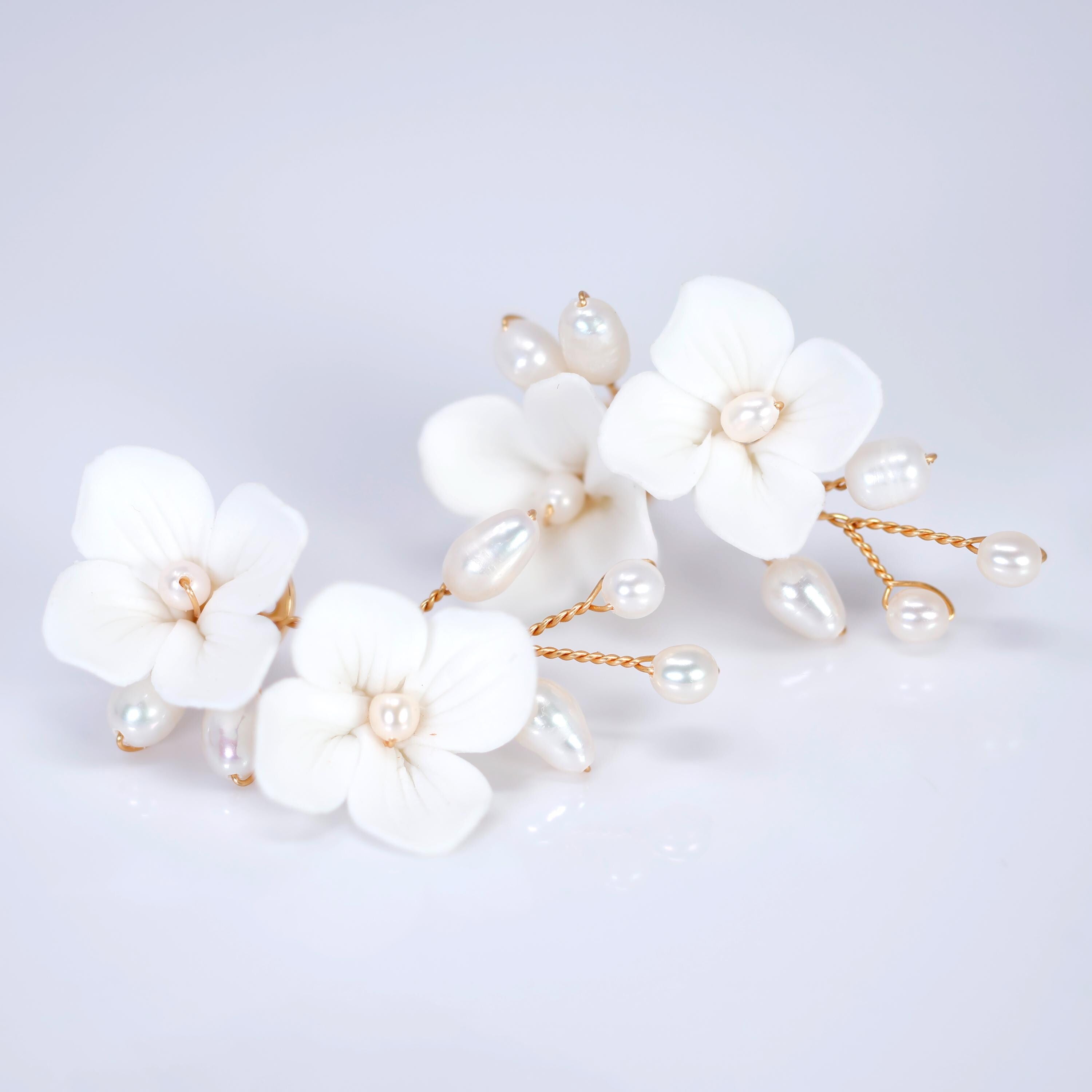 Floral Petal & Pearl Bridal Earring, Bridal Earrings, Dangle earring, Natural Cultured Pearl Earring