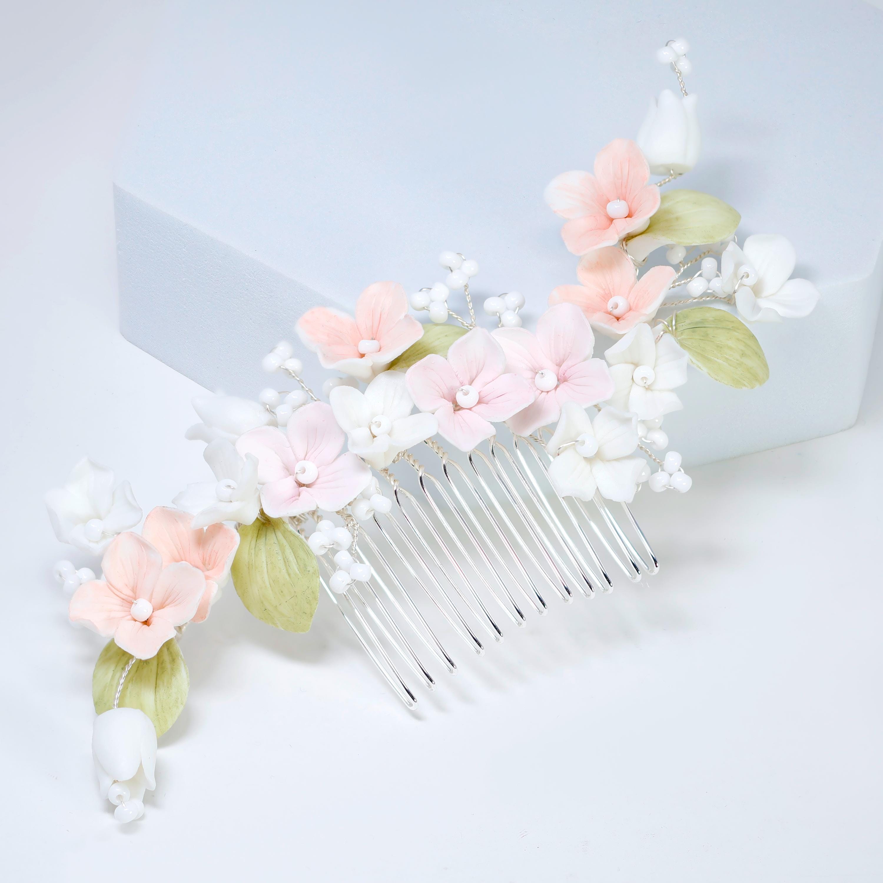 Porcelain/Ceramic Whispers of Spring Hair comb, Bridal Hair piece, Bridal Hair Accessories, Wedding Hair Accessory.
