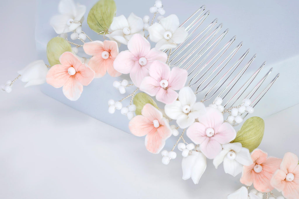 Porcelain/Ceramic Whispers of Spring Hair comb, Bridal Hair piece, Bridal Hair Accessories, Wedding Hair Accessory.
