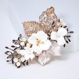 Swarovski Crystal Porcelain White Flower Heirloom Grace Bridal Hair Clip, Bridesmaid Gift, Wedding Hair Accessory.