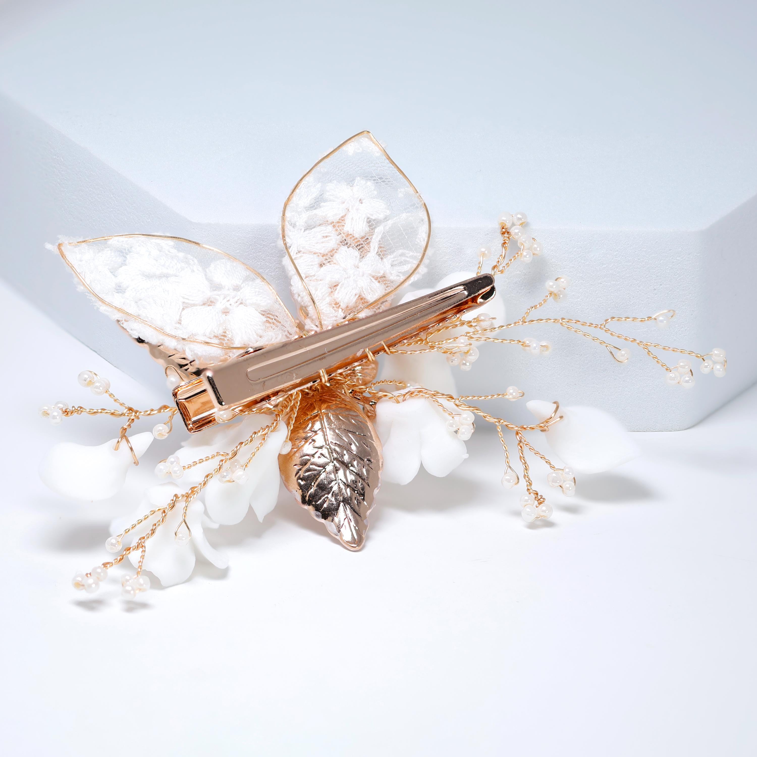 Swarovski Crystal Porcelain White Flower Victorian Lace Bridal Hair Clip, Bridesmaid Gift, Lace Fabric Wedding Hair Accessory.