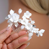 Ceramic White Flowers Seraphina Rose Comb Hair comb, Bridal Gold Finish Hair Piece, Bridal Hair Accessories, Wedding Hair Accessory.