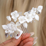 Ceramic White Flowers Seraphina Rose Comb Hair comb, Bridal Gold Finish Hair Piece, Bridal Hair Accessories, Wedding Hair Accessory.