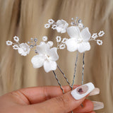 Porcelain White Floral Vine Shimmering Winter Lily Hair Pins Set of 2 , Ceramic Hair pins Set, Bridal Hair Accessories