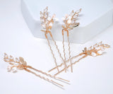 CZ Set Of 4 Freshwater Pearl Dusted Embers of a Kiss Bridal Hair Pins, Bridal Hair Accessories, Wedding Hair Accessory.