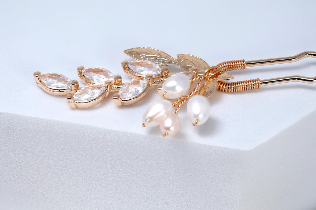 CZ Freshwater Pearl Dusted Embers of a Kiss Bridal Hair Comb, Bridal Hair Accessories, Wedding Hair Accessory.