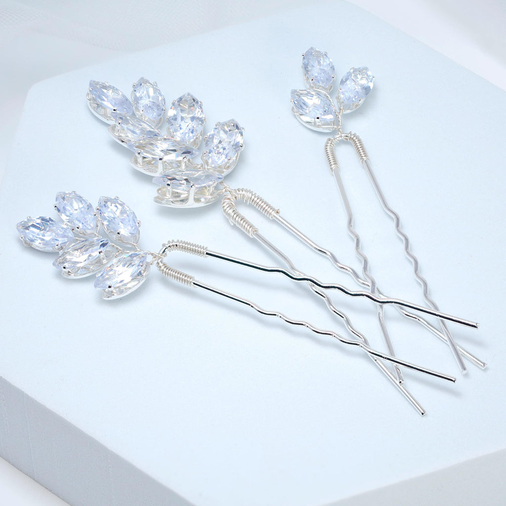 CZ Leafy Tails Set of 3 Hair Pins , Swarovski Hair pins Set, Bridal Hair Accessories, Gift For Her