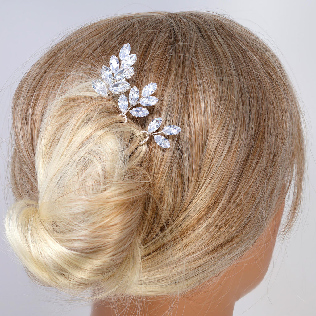 CZ Leafy Tails Set of 3 Hair Pins , Swarovski Hair pins Set, Bridal Hair Accessories, Gift For Her