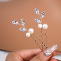 CZ Sparkling Leaves In Pearly Garden Set of 2 Hair Pins , Swarovski Hair pins Set, Bridal Hair Accessories, Pearl hair pins, Gift For Her