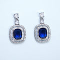 Royal Blue Majestic Aurora CZ Diamond Dangle Earrings, Bridal Jewelry, cushion cut Bridal Earrings, Crystal Statement Earrings Cz