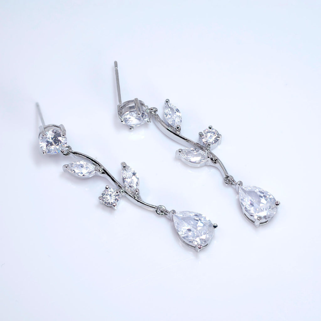 CZ Echoes of the Enchanted Vine Necklace Set, Long Bridal Jewelry, Bridal Earrings And Necklace, Statement Earrings Cz Necklace Set.
