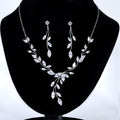 CZ Leaves Dancing with Light Necklace Set, Long Bridal Jewelry, Bridal Earrings And Necklace, Statement Earrings Cz Necklace Set.